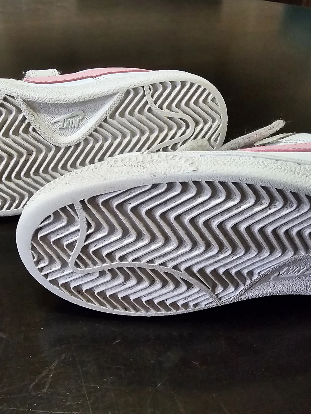 Nike Kids White Sneakers with Pink Swoosh and Velcro Straps
